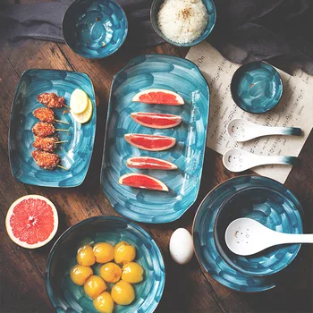 

Newest Sky Ceramic Plate Blue Starry Household Dish Sauce Rice Bowls Soup Noodles Dinner Set Plate Steak Western Food Tableware