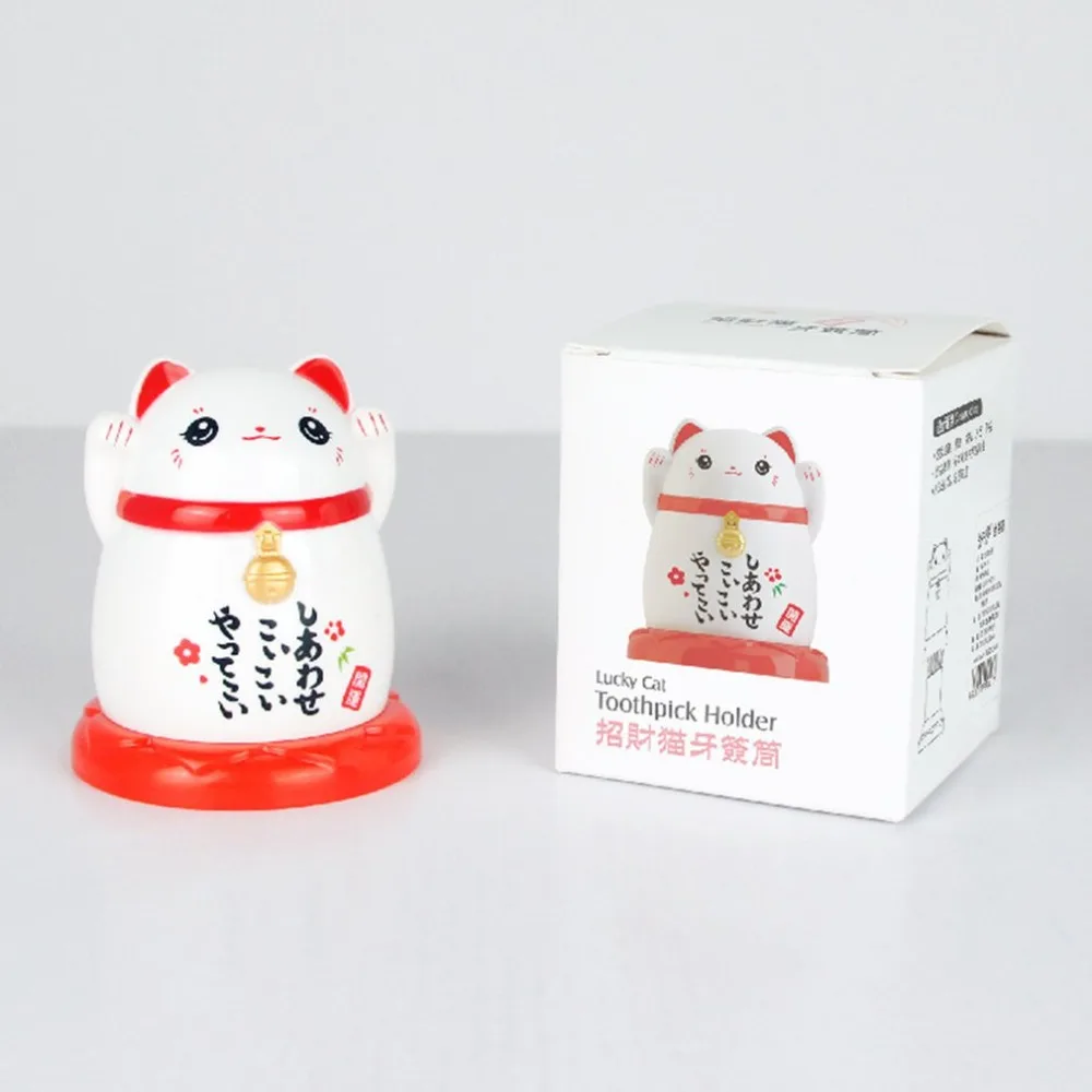 Китай lucky cat Диспенсер Для Зубочисток коробка держатель пластиковые ящики для хранения гостиной кухонные аксессуары дома фэн шуй декоративные