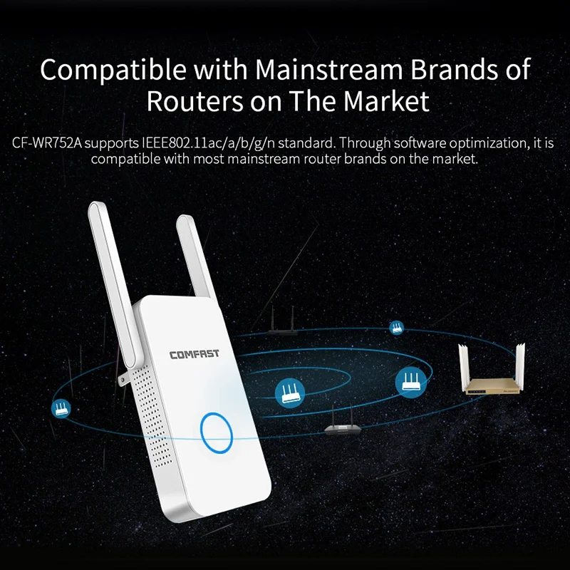 Comfast Cf-Wr752Ac 1200 Мбит/с беспроводной Wi-Fi ретранслятор Wifi усилитель сигнала беспроводной маршрутизатор Wifi расширитель диапазона расширенный усилитель Ap