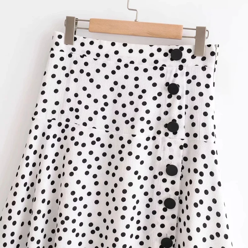 Moda mujer летняя шифоновая юбка с принтом в горошек, длина до середины талии, женские длинные юбки на пуговицах, Женская твидовая юбка в готическом стиле