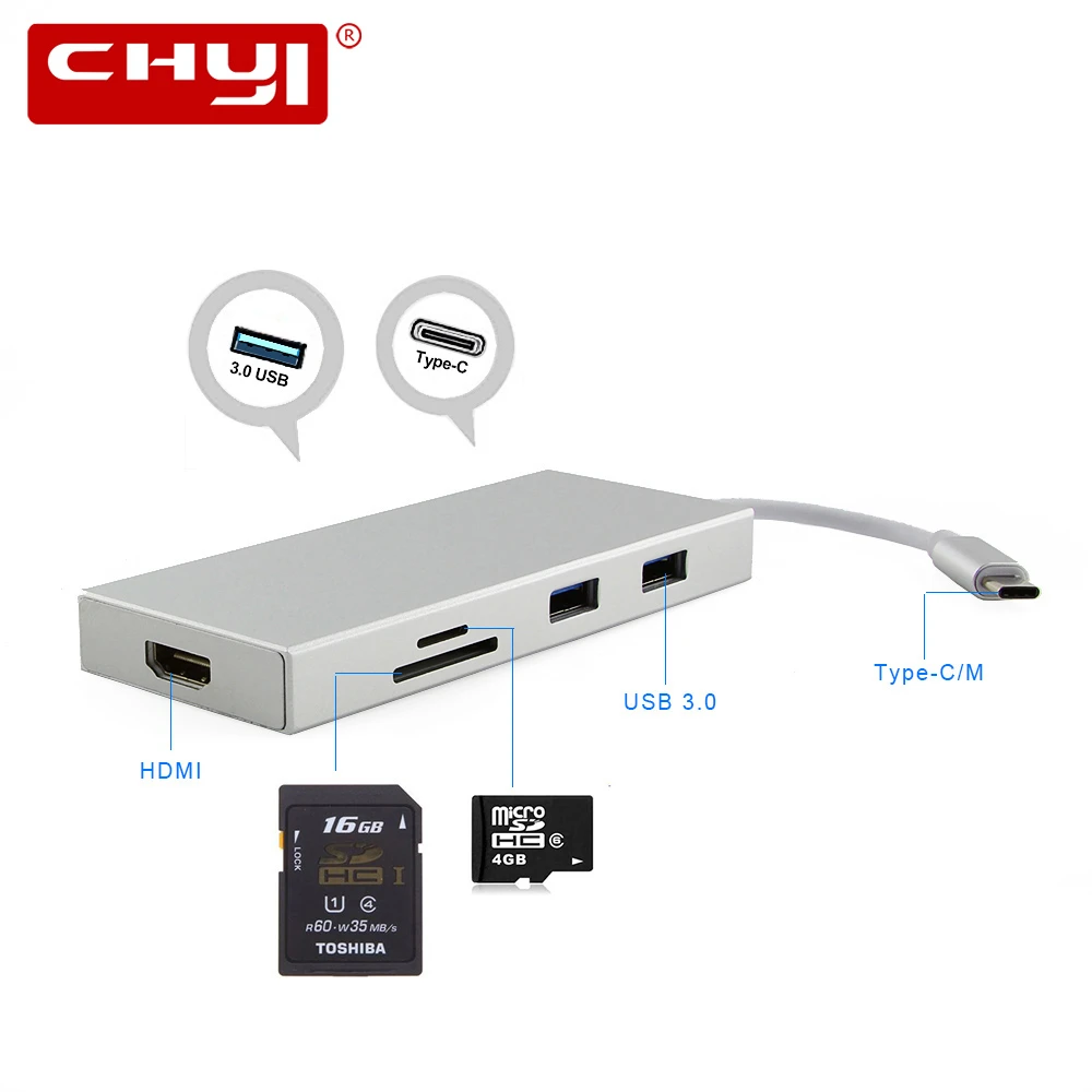 CHYI Тип C 3,1 к Usb 3,0 хаб HDMI 7 мульти порты Usb-c микро-usb; мини Hab с SD кард-ридером ПК Аксессуары для Macbook ноутбука