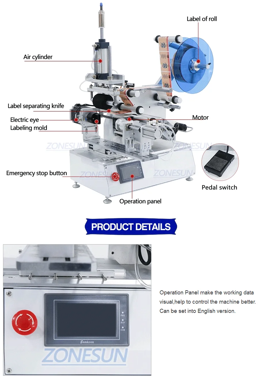 ZONESUN ZS-TB805 Tabletop Semi Automatic Lighter Oval Irregular Bottle Labeling Machine