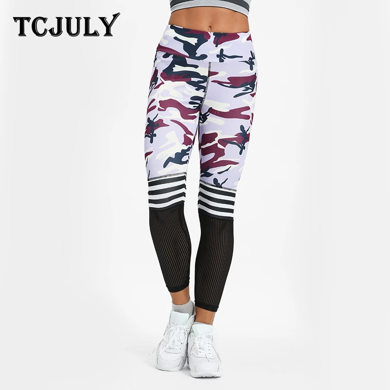 TCJULY, модные, леопардовые, камуфляжные, с принтом, леггинсы для фитнеса, женские, высокая талия, пуш-ап, штаны для тренировок, быстросохнущие, эластичные, сетчатые леггинсы