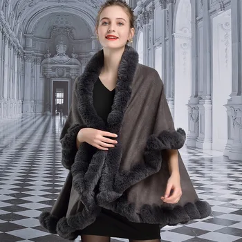 

Z007 European and American Faux Fur Collar Double-decker Cloak Medium Long High-end Luxury Shawl Women Cape Women Cape