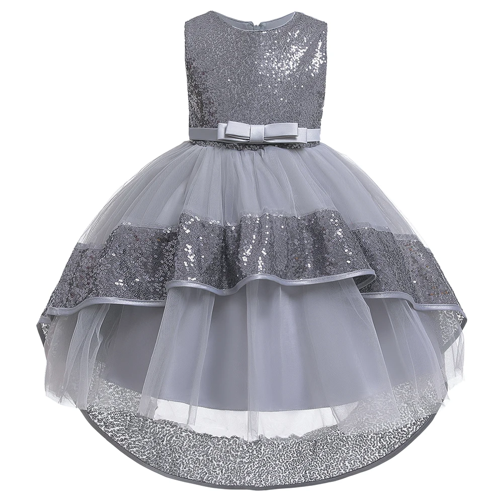Розничная, платье с цветочным рисунком платье для девочек для свадебной вечеринки с поясом платье для малышей с цветочным принтом Детские платья для первого причастия Размер: от 100 до 150, L619 - Цвет: gray