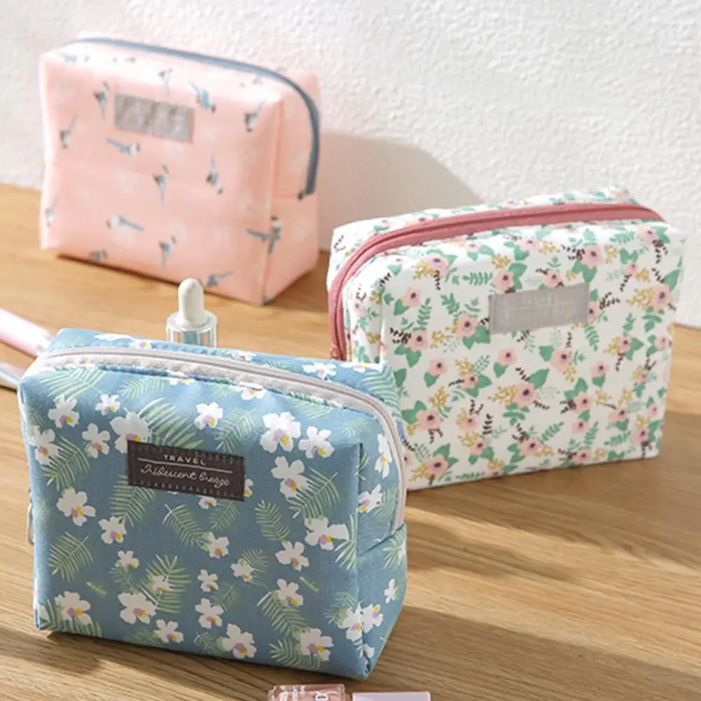 

New 1Pcs Portable Flower Bird Printed Zipper Pouch Travel Home Women Makeup Cosmetic Bag