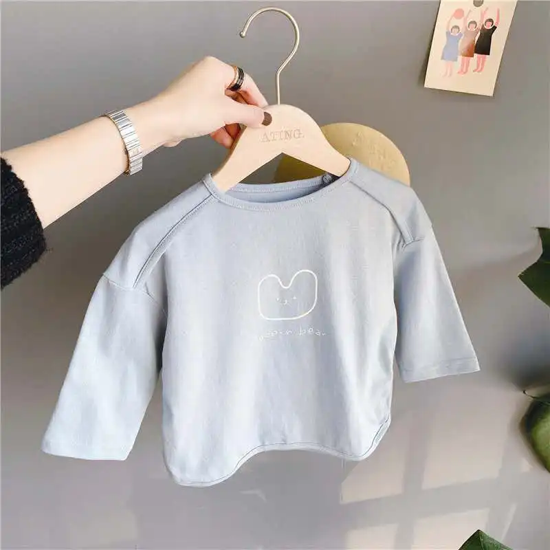 

Spring And Autumn Round Neck Long-sleeved Cotton Girl Shirt Animal Cartoon Pattern Letter Printing Casual Girl T-shirt
