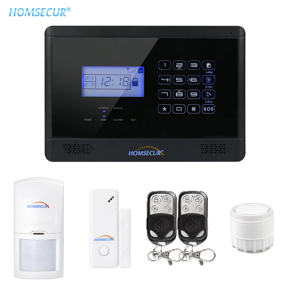 HOMSECUR ЖК беспроводной и проводной GSM домашней безопасности охранная сигнализация комплект с SOS Интерком PIR пульт дистанционного управления YA09 - Цвет: FR Voice Prompt