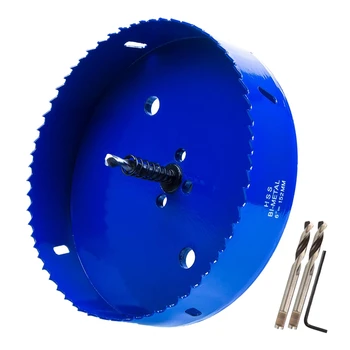 

6 Inch 152 Mm Hole Saw Blade for Cornhole Boards/Corn Hole Drilling Cutter & Hex Shank Drill Bit Adapter (Blue)