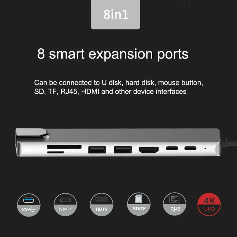 Портативный 8-в-1 Тип usb C док-станция USB 3,0 MI USB HUB для MacBook Pro ноутбук ПК компьютер кард-ридер RJ45 Ethernet usb разветвитель