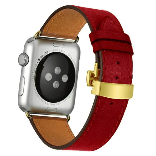 Gold buckle Кожаный ремешок для Apple watch band 4 44 мм 40 мм correa iwatch 5 4 3 2 ремешок 42 мм 38 мм Пряжка бабочка Apple watch 4 аксессуары - Цвет ремешка: Gold buckle