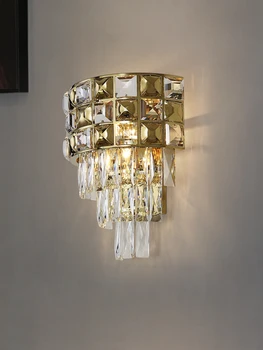 

Crystal wall lamp bedside golden living room lamp bedroom light luxury hotel stainless steel background wall decoration