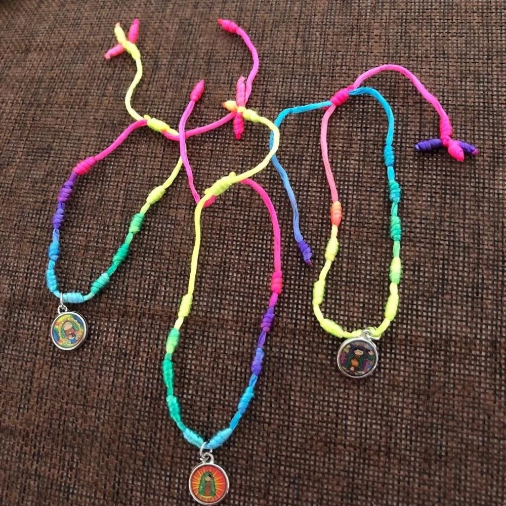 Pulsera de cuentas con diseño de la Virgen de cordón anudado de color arcoíris, abalorio y unisex|Pulseras de hilo| - AliExpress