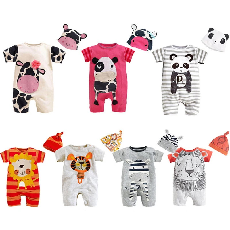 

Nebeans Newborns Baby Bodysuits Summer Short Sleeve Cotton Soft Lion Zebra Panda Pattern 2 Pieces Set Onesies Outfit