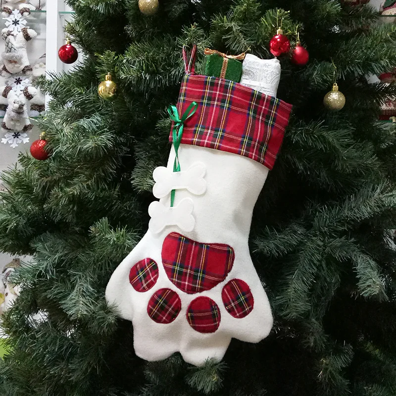 Рождественские чулки носки подарок держатель сумки персонализировать домашних животных лапа собаки, кошки Рождественская елка Висячие Подвески год украшения для дома - Цвет: 1PCs 45x20cm