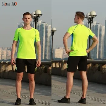 

HOWE AO Hot Sports wear Men Running Set Jogging Sport Tracksuit Fitness Quick Dry Men T shirt+Shorts Gym sports Sets