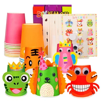 

12PCS Kids Children DIY Handmade Paper Cups Craft Art Kit with 12 Animal Patterns for Kindergarten Preschool Educational Toys