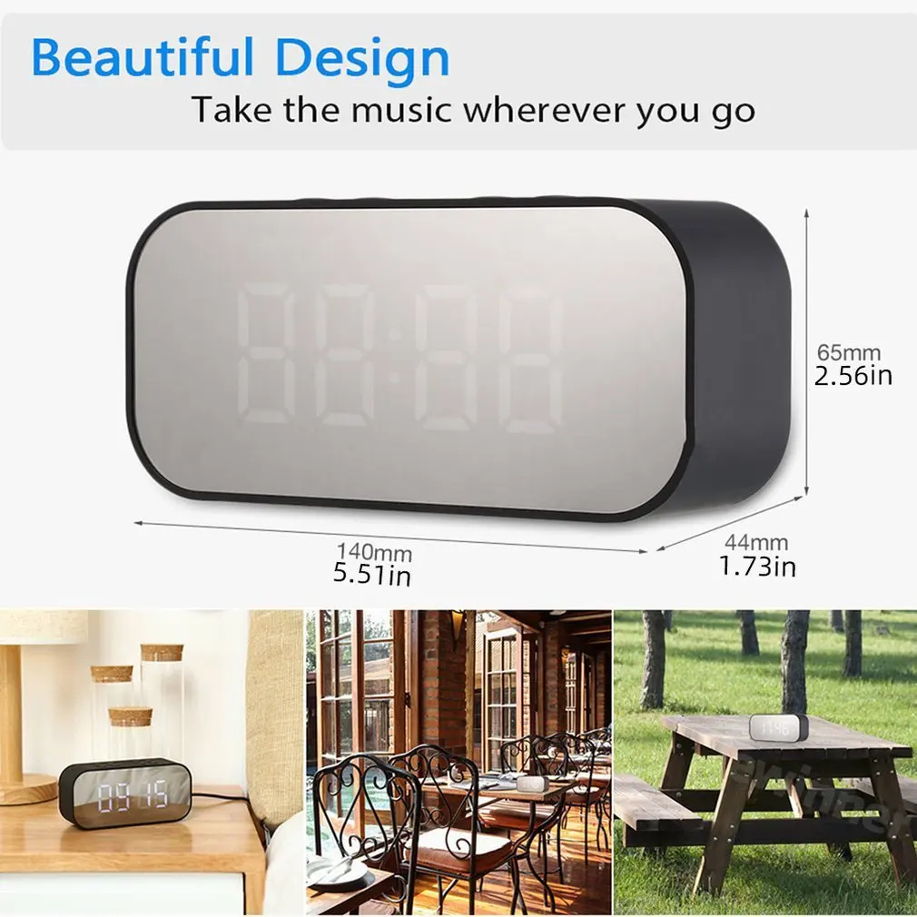 

Portable Bluetooth Speaker Alarm Clock Wireless LED Display Temperature With FM Radio Support Aux TF USB Music Player M3