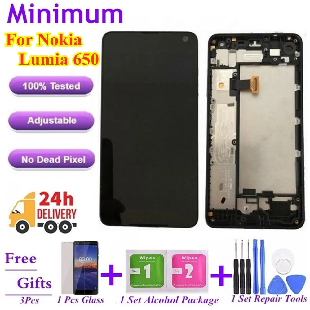 

For Nokia Lumia 650 RM-1154 RM-1152 5.0" LCD Display Touch Screen Digitizer Assembly With Frame For Microsoft 650 LCDs + Gift