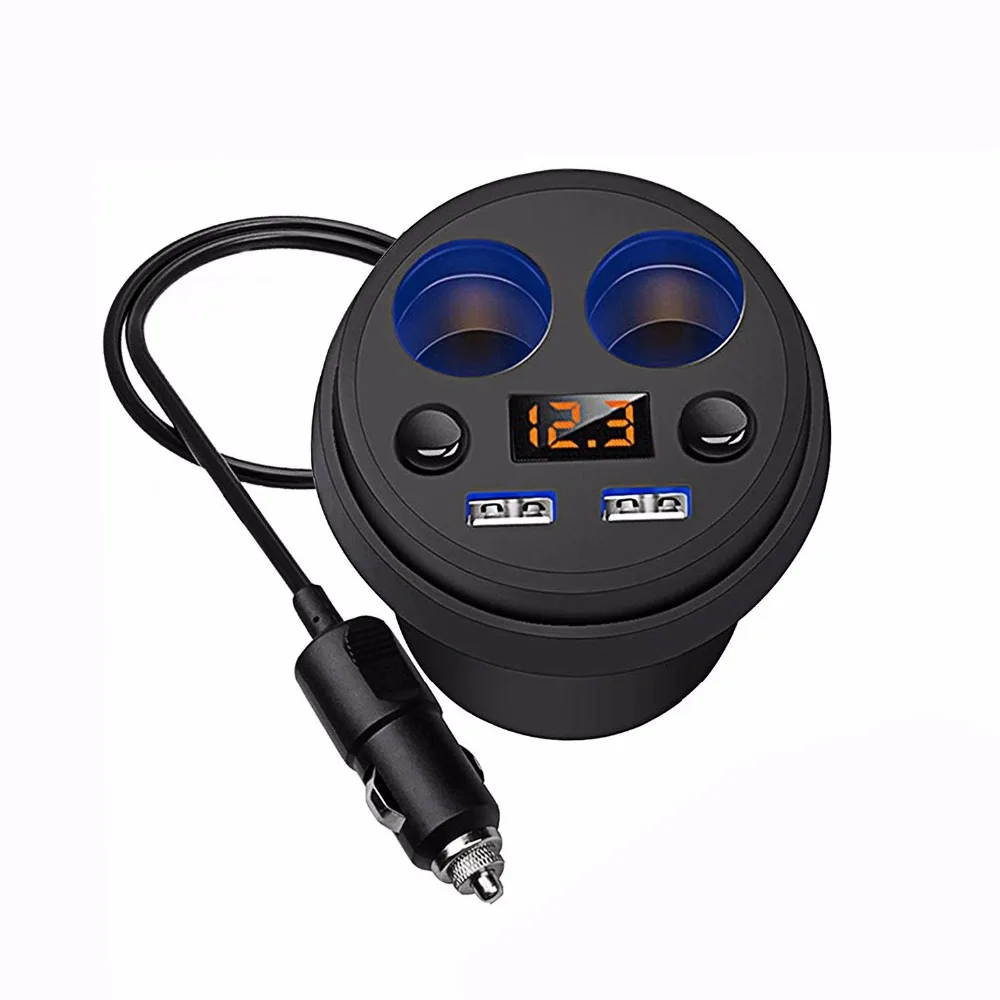 3.1A 2 USB Автомобильное зарядное устройство чашка автомобильное зарядное устройство Многофункциональный дисплей Напряжение DC12-24V прикуривателя Разветвитель для gps DVR зарядки