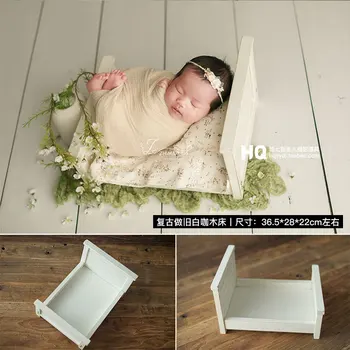 

Baby Photo Props Vintage Newborn Photography Wood Bed Baby Photoshoot Props Classic Infant Studio Wood Crib Basket Accessories