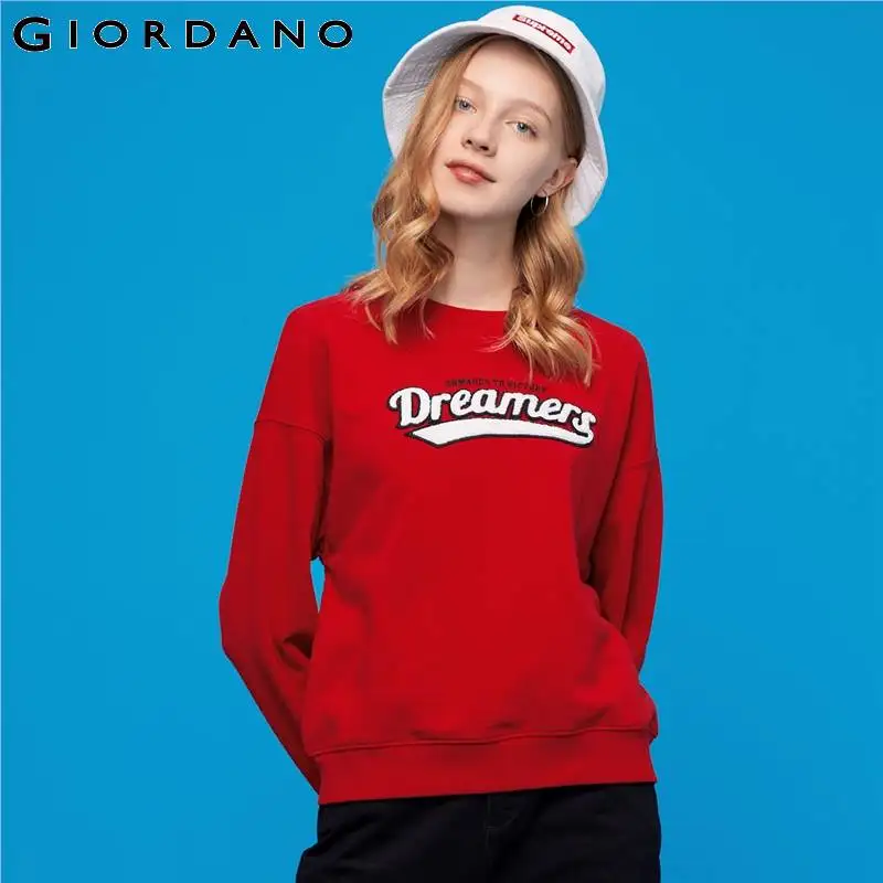 Giordano/женские свитшоты с буквенным принтом, с открытыми плечами, свободного кроя, с круглым вырезом, Pull Femme, слегка тянущиеся ropa mujer 05399783