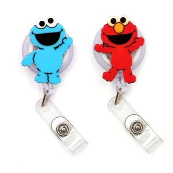 

New Style Blue And Red boy Pattern Plastic Badge Reel Holder Elastic Name Card Simple & Easy To Use For Nurse & Students
