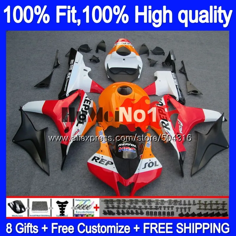 No. 1 Инъекций для HONDA CBR 600 RR CC 600RR 600F5 CBR600RR 36MC. 7 Repsol красный CBR600F5 600CC CBR600 RR F5 2007 2008 07 08 обтекатель - Цвет: No. 1