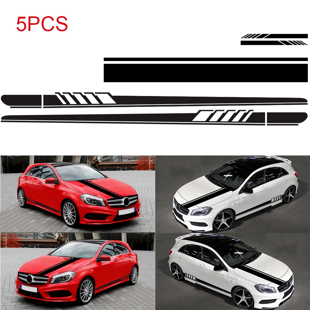 

5pcs Universal Racing Body Side Stripe Hood Sticker For All Car Vinyl Bumper Decals