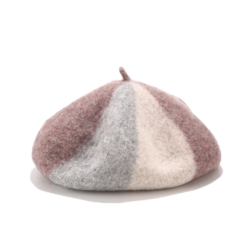 M&D Autumn/winter new collection wool felt beret splicing gentle color patchwork