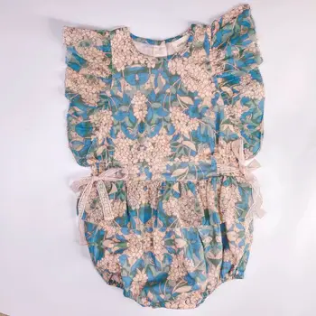 

Ins Baby Romper Spring and Summer New Beautiful Heavy Industry Baby Blue Hydrangea Printed Lace Robe