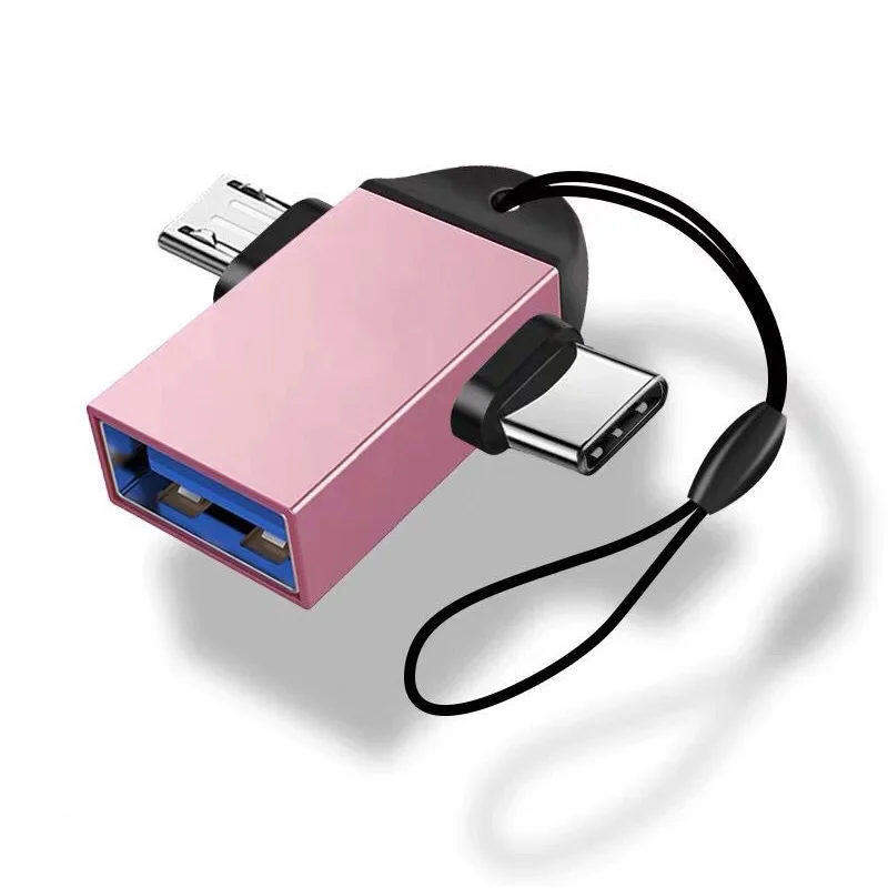 2 in 1 OTG Adapter USB 3.0 Female To Micro USB Male and USB C Male Connector Aluminum Alloy on The Go Converter Portable mini power converter for cell phone