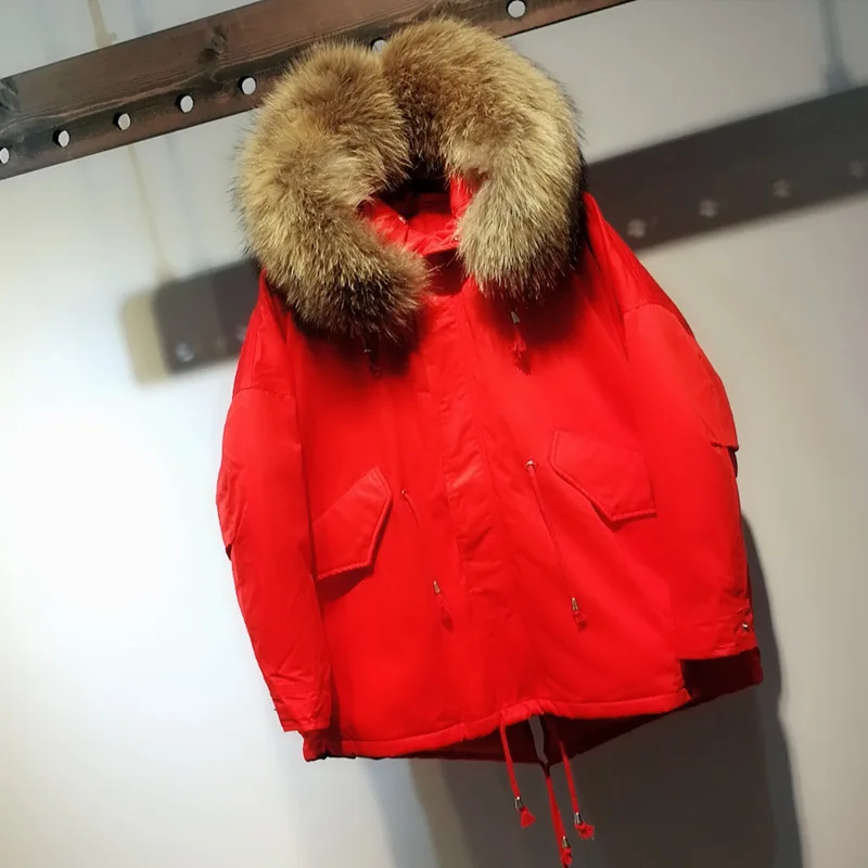 Осень и зима стиль корейский стиль Толстые Dongdaemun короткие dou peng kuan шнурок талия обнимает действительно енотовая собака большой