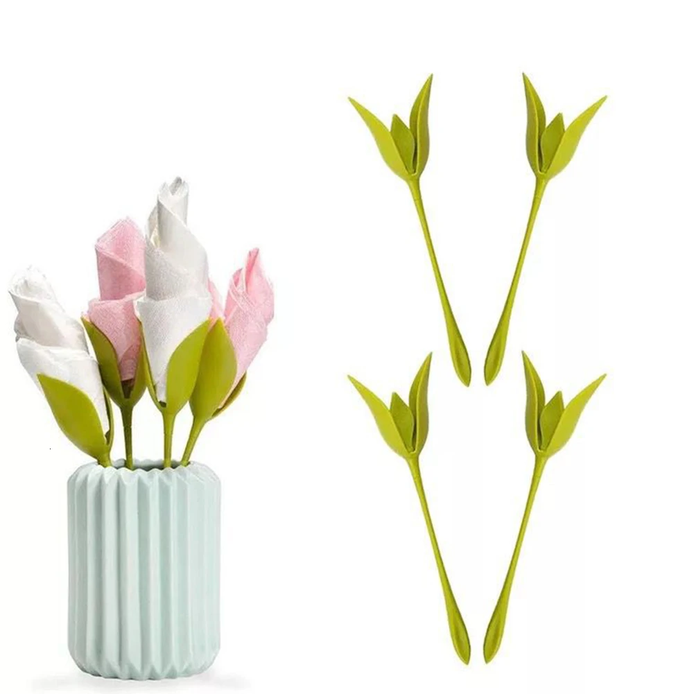 

1/4/6/8pcs/set DIY Napkin Clip Table Restaurant Party Decor Napkin Paper Rose Plastic Flower Branch Serviette Holder Rack New B4