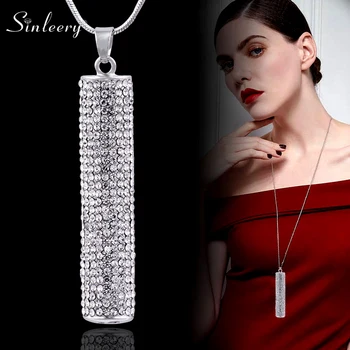 

SINLEERY Vintage Full Cubic Zirconia Cylindrical Pendant Necklace For Women Long Black Chain Jewelry Accessoires My356 SSF