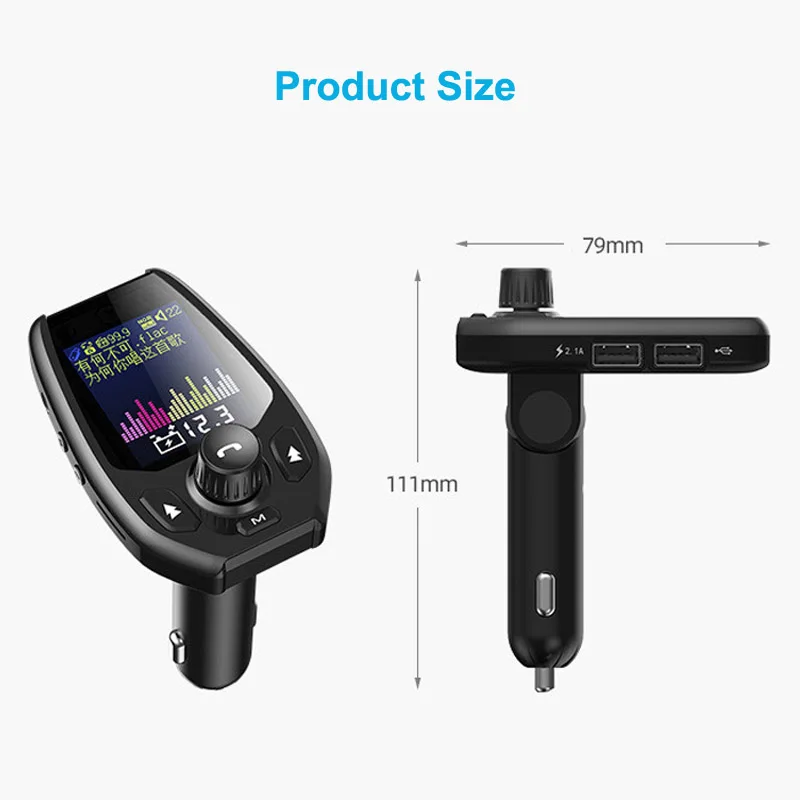 JaJaBor fm-передатчик модулятор Bluetooth 5,0 автомобильный комплект громкой связи AUX 1,8 дюймов Большой экран Поддержка TF карта U воспроизведение диска