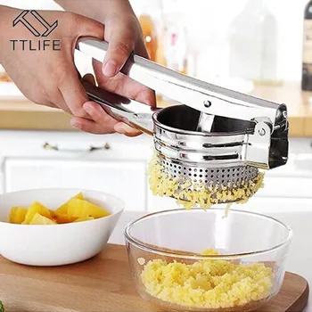 

TTLIFE 304 Stainless Steel Manual Potato Masher Garlic Press Mashed Potato Press Juicer Kitchen Gadget Appliances Lemon Squeezer