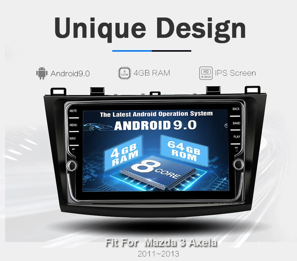 Top Funrover android 9.0 2 din car dvd multimedia player For Mazda 3 Axela 2009-2012 radio gps navigation stereo system DSP 64GB RDS 12