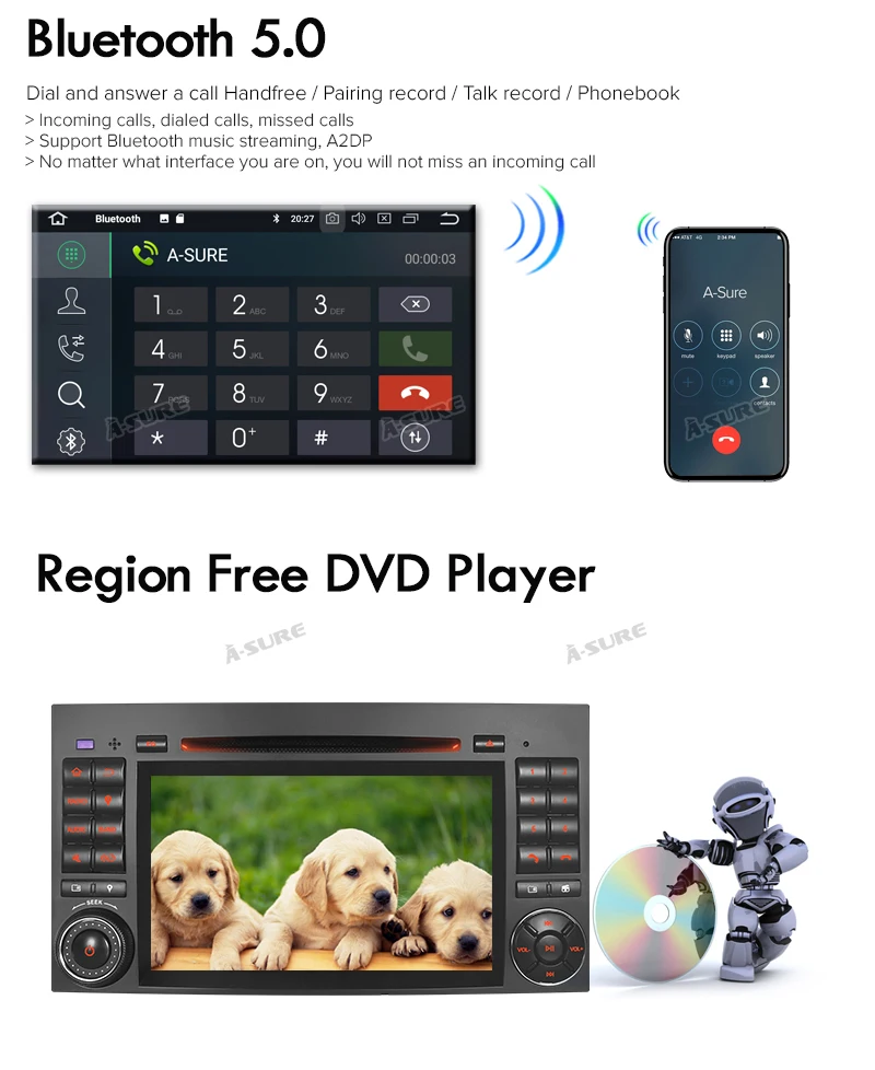 Flash Deal A-Sure 2 Din 8 Core 4G Android 9.0 Auto Radio GPS DVD Player Navigation For Mercedes-Benz A/B Sprinter Vito Viano VW Crafte 16