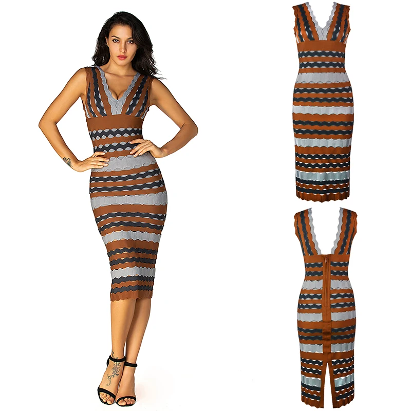 

Women Autumn High Quality Jacquard Dress Vestidos Autumn V neck Knitted Multi color Runway Designer Femme Dress High Stretch