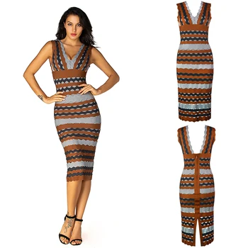 

Women Autumn High Quality Jacquard Dress Vestidos Autumn V neck Knitted Multi color Runway Designer Femme Dress High Stretch