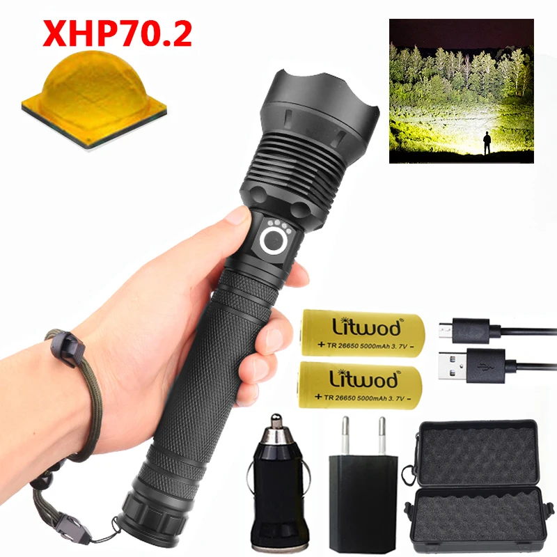

120000 lumen most powerful led flashlight high powerful Tactical LED torch CREE XHP70.2 18650 26650 rechargeable Battery Lantern