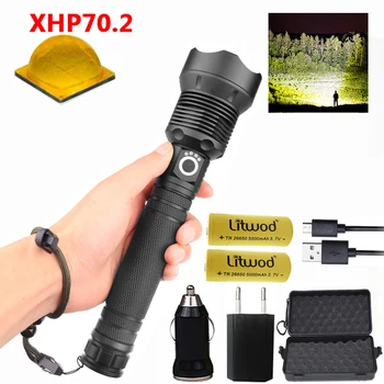 

most powerful led flashlight high powerful Tactical LED torch CREE XHP70.2 18650 26650 rechargeable Battery Lantern