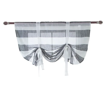 

Kitchen Short Curtains Woven Roman Blinds Stripes Sheer Panel Tulle Window Treatment Door Curtains Bedroom Drapes