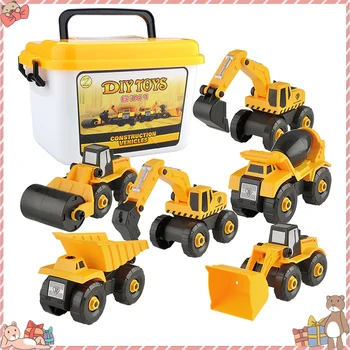 

6pcs Disassembly Excavator Set Toys Kids Disassembly Engineering Car Construction Toy Truck Mixers Car Bulldozers Drill Soil Car