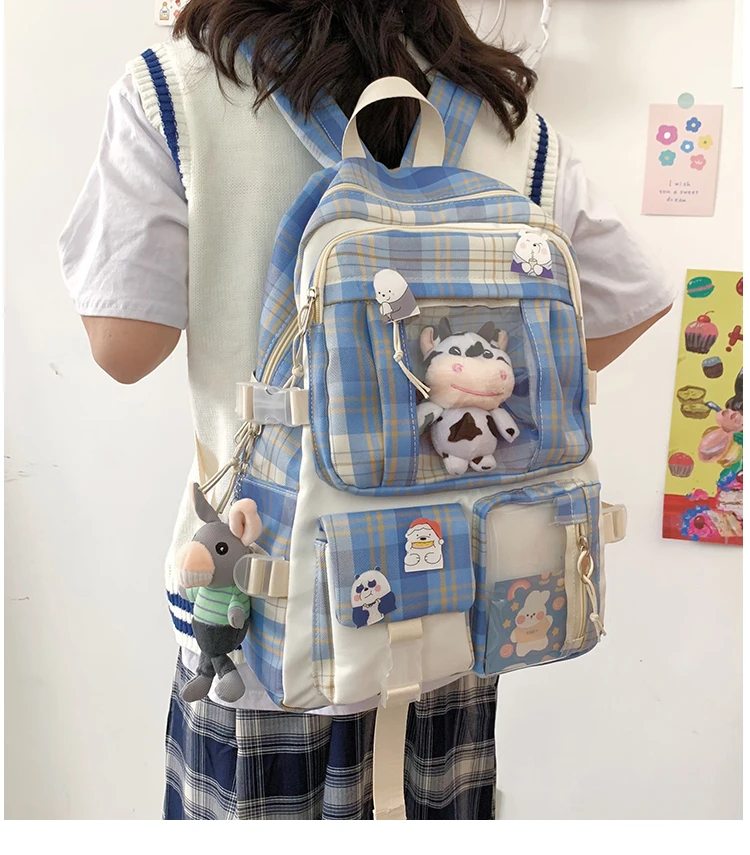 Kawaii Korea Style Canvas Plaid Backpack - Limited Edition