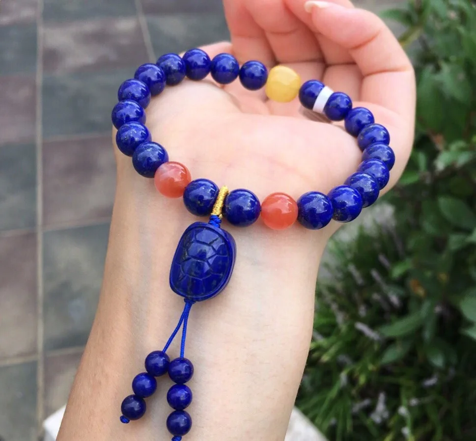 

Fine Jewelry Natural Blue Lapis Gemstone Bracelets for women 8.8mm 28.46grams Fine Female Hologram Bracelet