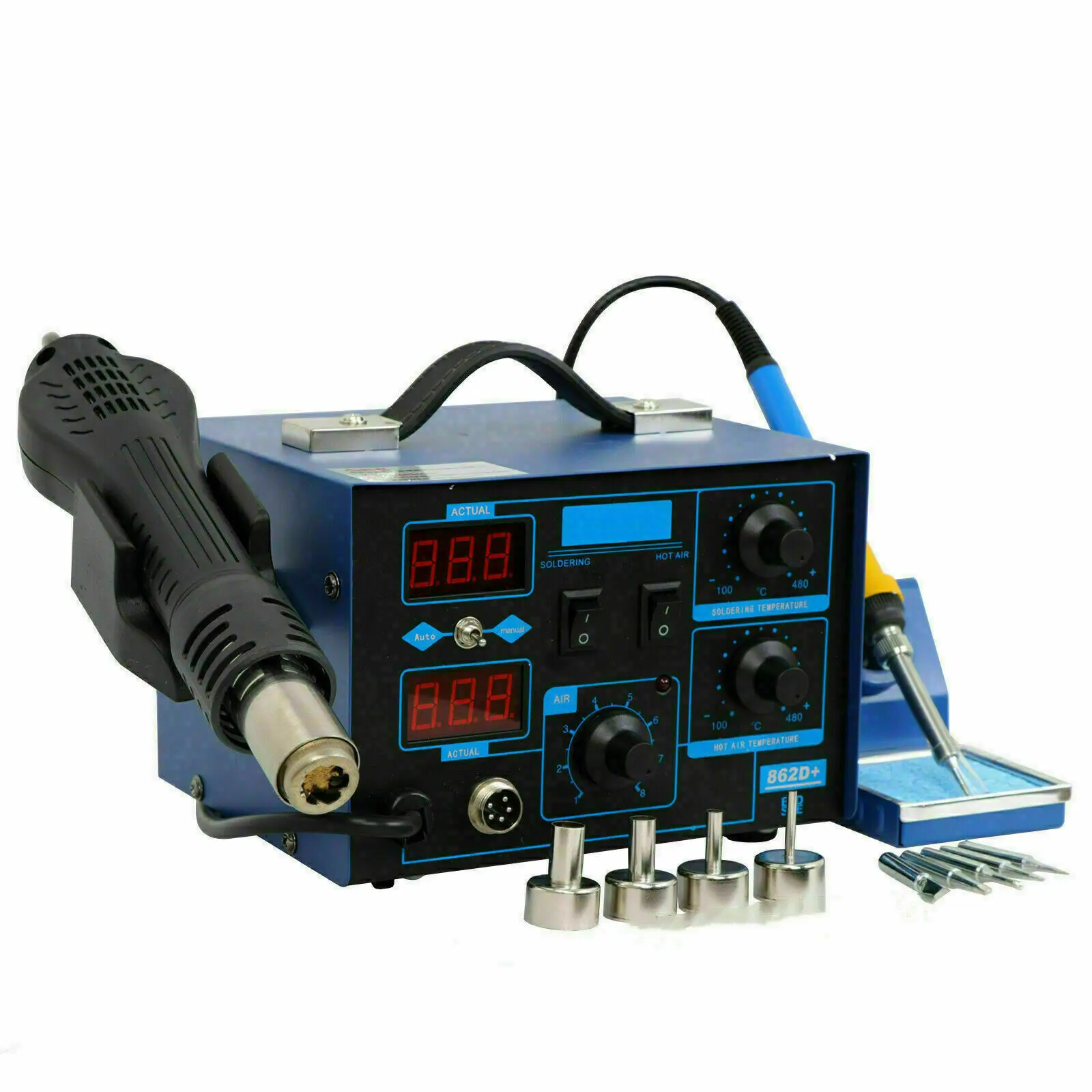 

Digital Display 2in1 862D+SMD Soldering Iron Hot Air Rework Station Hot Air Gun