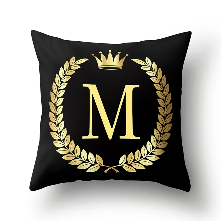 QRST-YZ 1Pc Black Golden Crown Letter New Year Accessories Polyester 45*45cm Cushion Cover Sofa Home Decoration Throw Pillowcase