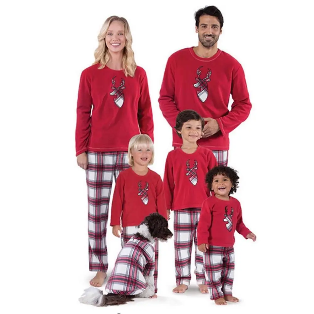 

2pieces Set Unisex Winter Family Matching Pajamas Set Christmas Elk Parent-child Clothes Long-sleeve Cotton Deer